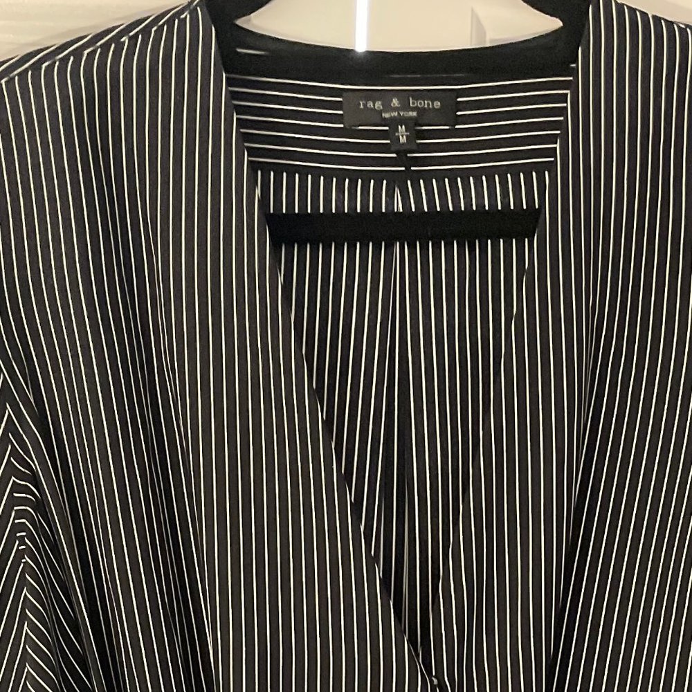 Rag & Bone Victor Silk Striped Blouse • Black